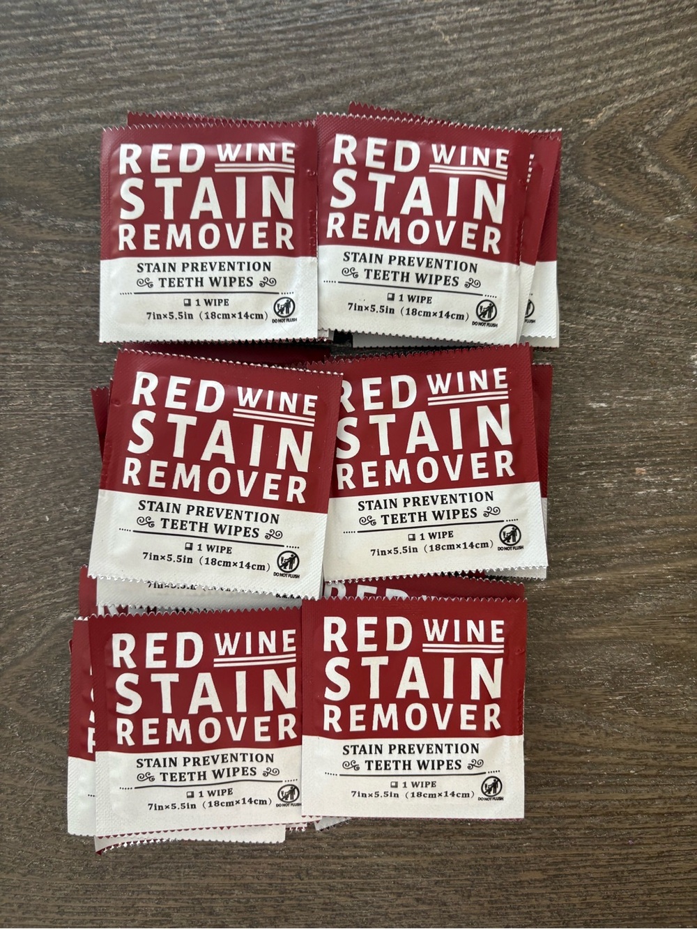 Amazon Red Wine Stain Remover Teeth Wipes - Red and White Packets